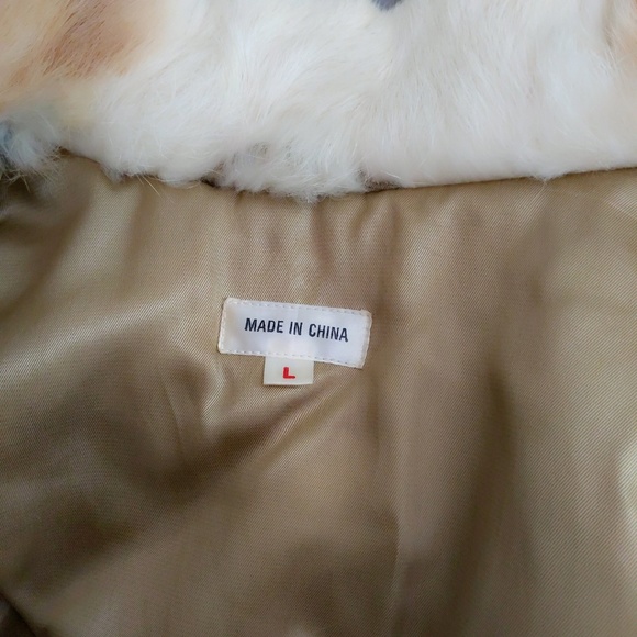 Vtg 80s Rabbit Fur Striped Bomber Zipper Jacket L - Picture 6 of 6